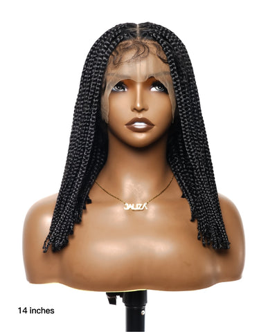 JALIZA 14 inch Natural black Knotless Box Braids Transparent Lace Braided Wig Middle Part (Mannequin - Front View)
