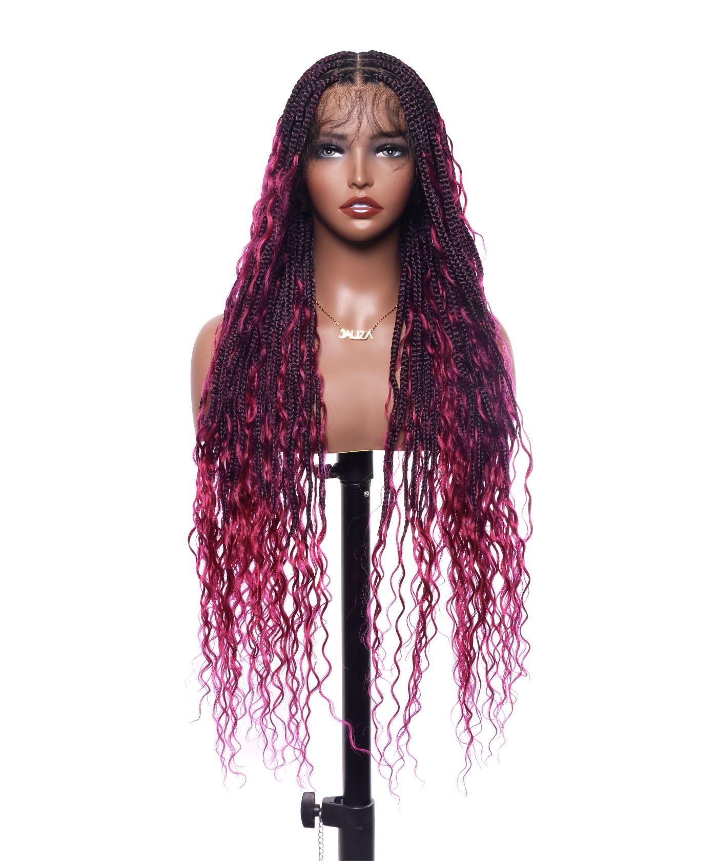 Perruque tressée de grande taille exclusive – Tresses Boho sans nœuds de 90 cm avec boucles Boho en cheveux naturels et dentelle complète HD