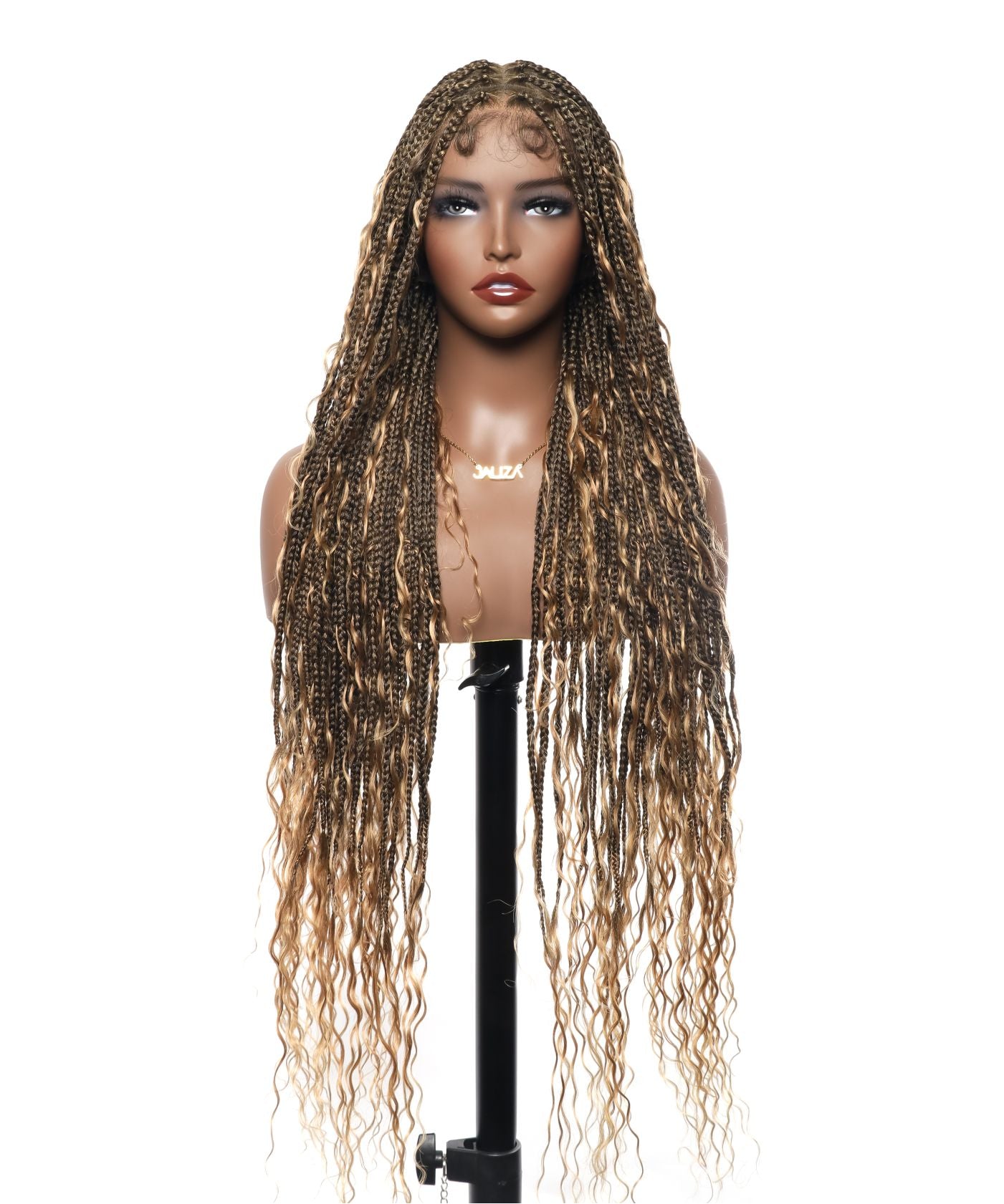 Swiss HD Full Lace Human Hair Boho Curls 36" Knotless Boho Box Braided Wig