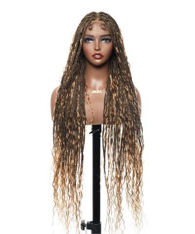 Swiss HD Full Lace Human Hair Boho Curls 36" Knotless Boho Box Braided Wig