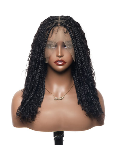 Perruque tressée sans nœuds 102 mèches, base triangulaire haute densité, boucles bohèmes, cheveux humains 14"