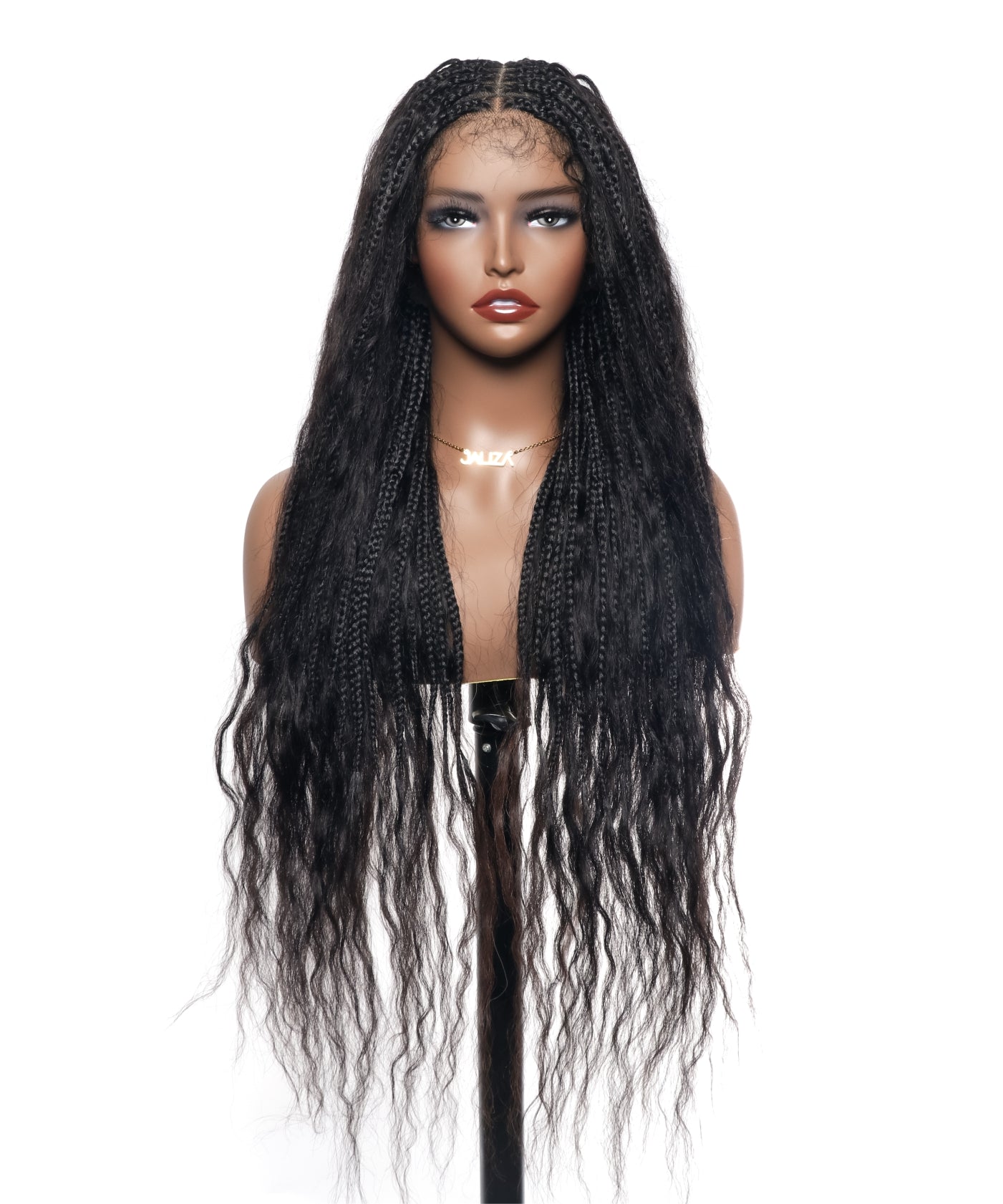 Perruque tressée boîte bohème sans nœuds, cheveux humains ondulés humides, boucles bohèmes, dentelle HD, sans enchevêtrement, très haute densité, 36"
