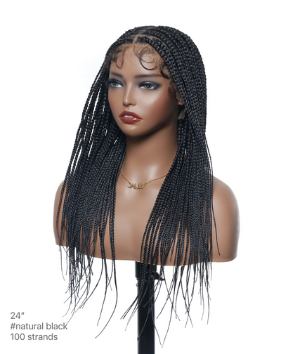 Kora - Pre Bleached Human Hair Lace Lightweight Knotless Swiss HD Lace Box Braided Wig 100 Strands