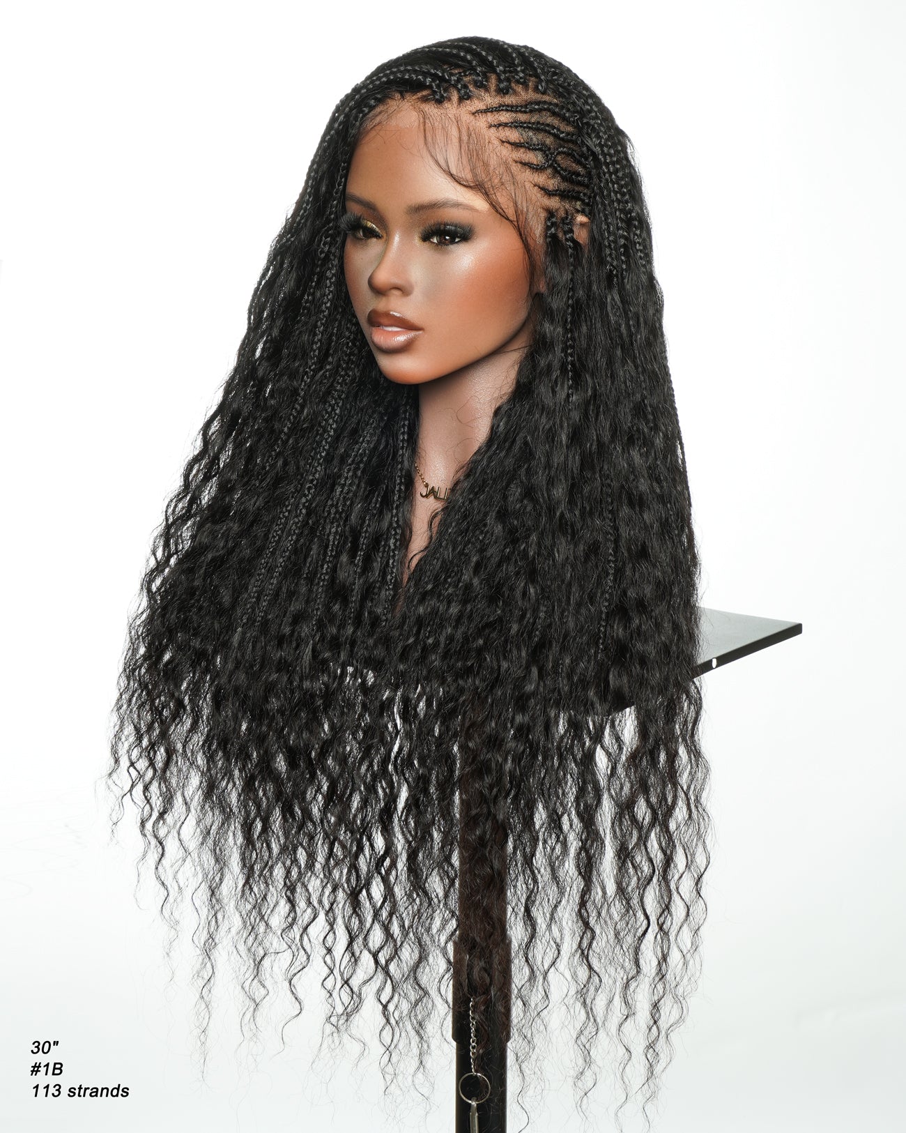 Avery - Perruque Tressée Complète en Cheveux Humains Pré-décolorés en 2 Étapes, Modèle Cornrows, avec Boucles Boho