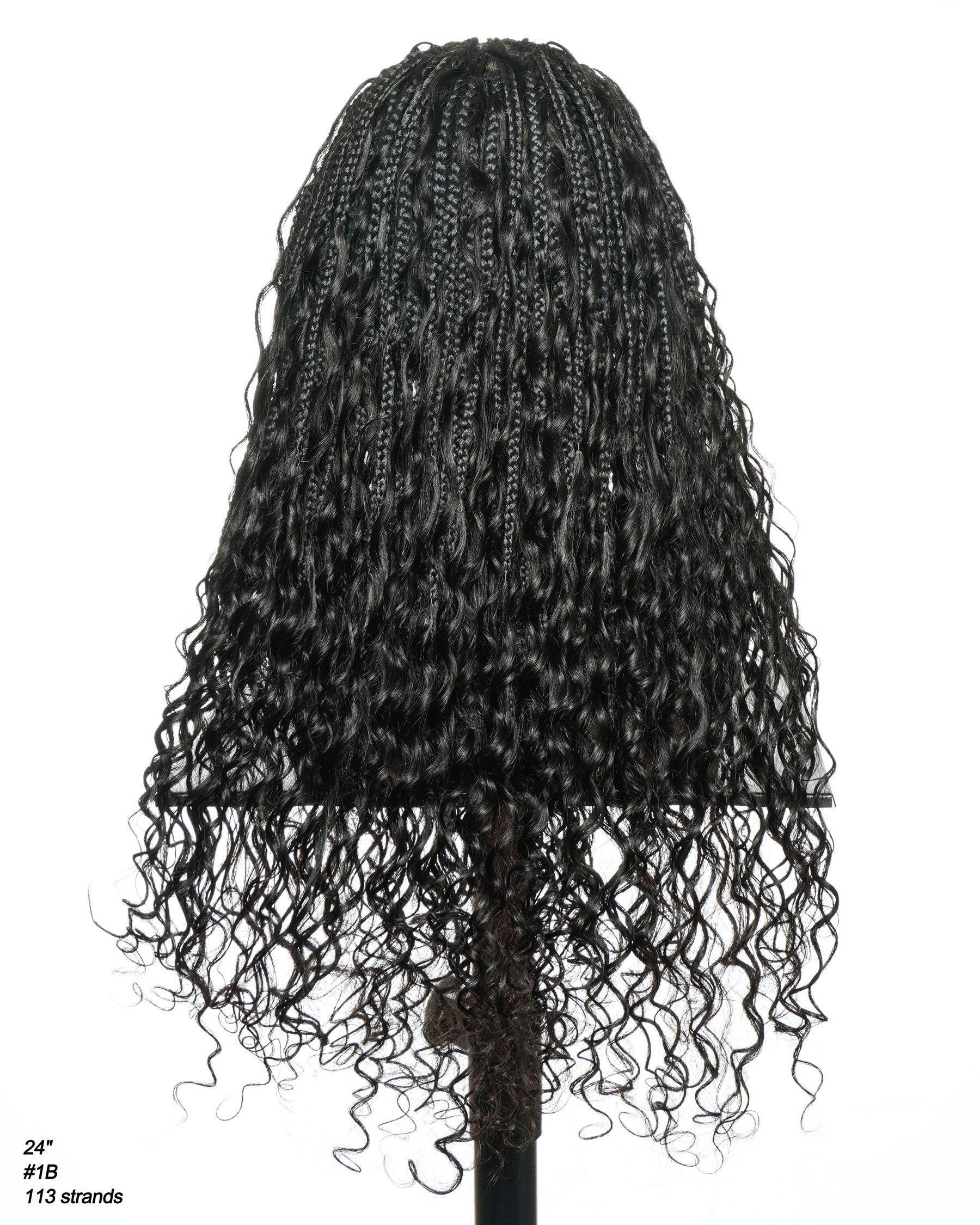 Avery Fulani Cheveux Humains Perruque Sans Colle Lace Suisse HD Tressée en Cornrows Devant Tresses Boîte Bohème Ondulées 60 cm