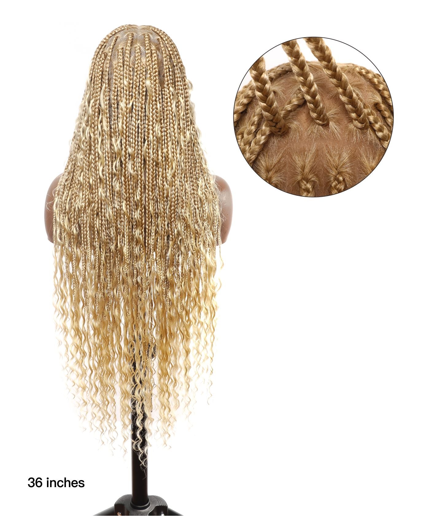 Perruque tressée boîte bohème sans nœuds, 100 % cheveux humains, boucles bohèmes, avec dentelle transparente intégrale et nouée à la main