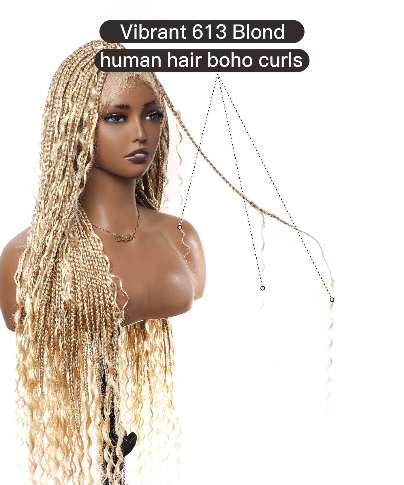 Perruque tressée boîte bohème sans nœuds, 100 % cheveux humains, boucles bohèmes, avec dentelle transparente intégrale et nouée à la main