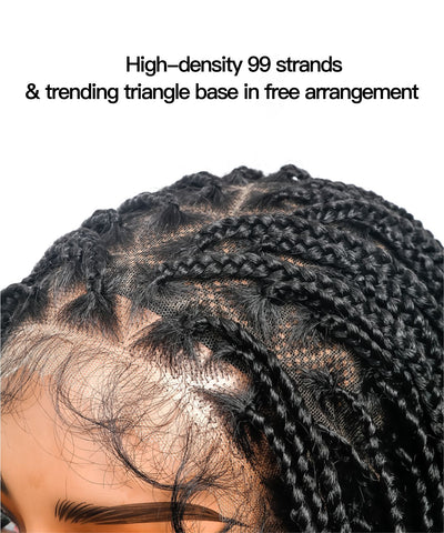 Perruque tressée carrée bohème sans nœuds, cheveux humains, base triangulaire, boucles bohèmes 36" HD, densité totale, 99 mèches