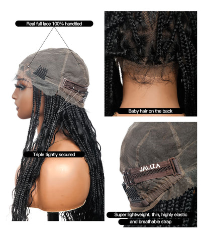 Perruque tressée carrée bohème sans nœuds, cheveux humains, base triangulaire, boucles bohèmes 36" HD, densité totale, 99 mèches