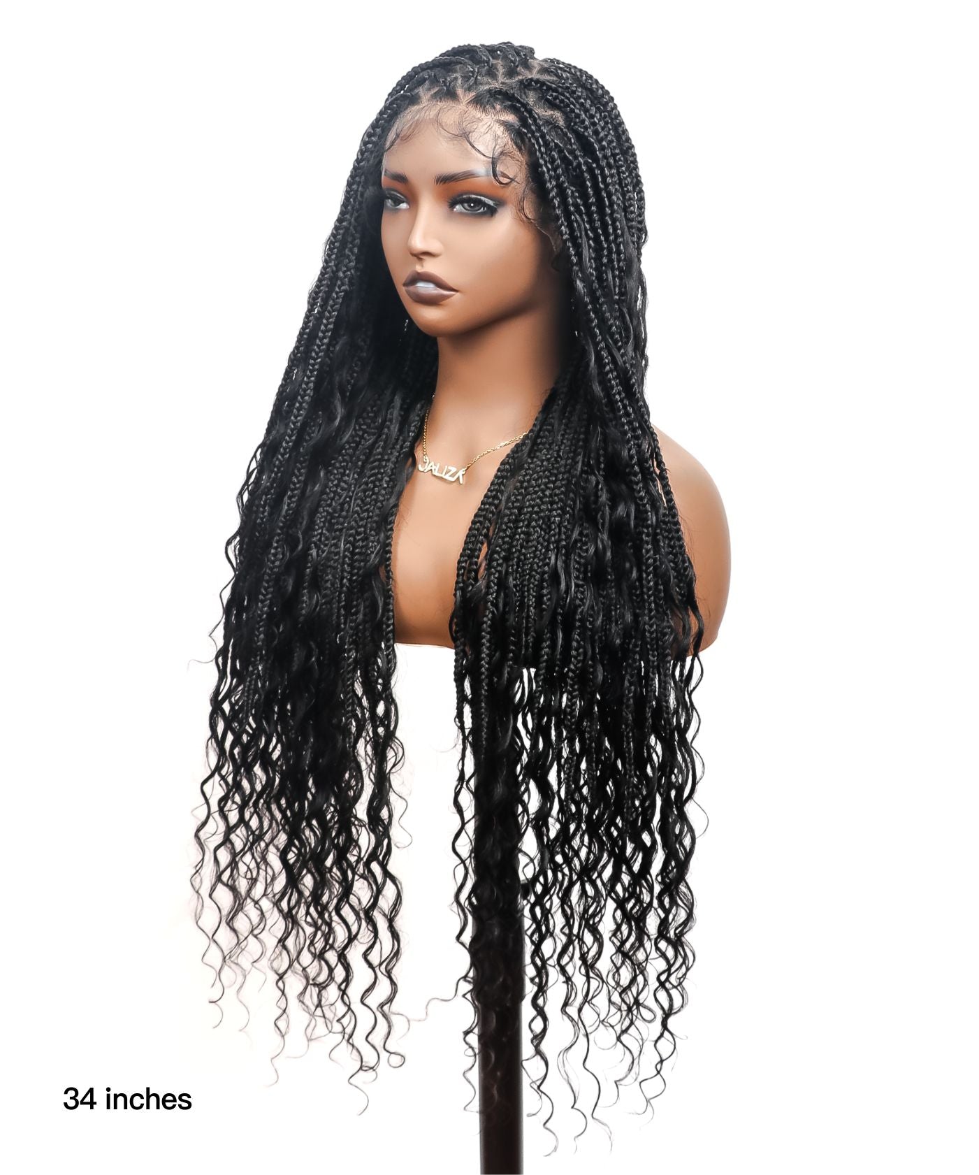 Perruque tressée carrée bohème sans nœuds, cheveux humains, base triangulaire, boucles bohèmes 36" HD, densité totale, 99 mèches