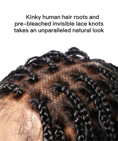 Perruque tressée de tresses Boho sans nœuds en dentelle HD Suisse sans enchevêtrement, en cheveux humains pré-décolorés, 88 mèches
