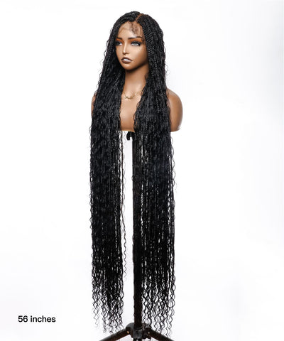 Perruque tressée de cheveux humains pré-décolorés, sans enchevêtrement, en dentelle HD de 142 cm, sans nœuds, style bohème, 100 mèches - Racines de cheveux humains et boucles bohèmes et cheveux de bébé