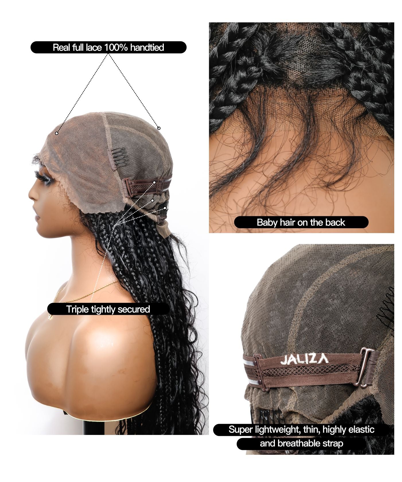 Perruque tressée de cheveux humains pré-décolorés, sans enchevêtrement, en dentelle HD de 142 cm, sans nœuds, style bohème, 100 mèches - Racines de cheveux humains et boucles bohèmes et cheveux de bébé