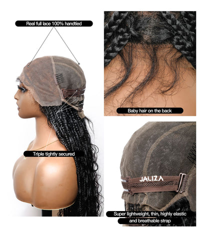 Perruque tressée de cheveux humains pré-décolorés, sans enchevêtrement, en dentelle HD de 142 cm, sans nœuds, style bohème, 100 mèches - Racines de cheveux humains et boucles bohèmes et cheveux de bébé
