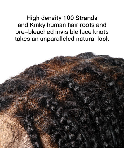 Perruque tressée de cheveux humains pré-décolorés, sans enchevêtrement, en dentelle HD de 142 cm, sans nœuds, style bohème, 100 mèches - Racines de cheveux humains et boucles bohèmes et cheveux de bébé