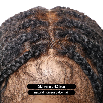 Perruque tressée de tresses Boho sans nœuds en dentelle HD Suisse sans enchevêtrement, en cheveux humains pré-décolorés, 88 mèches
