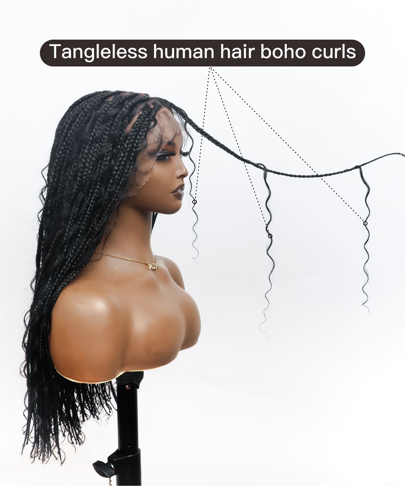 Perruque tressée de tresses Boho sans nœuds en dentelle HD Suisse sans enchevêtrement, en cheveux humains pré-décolorés, 88 mèches
