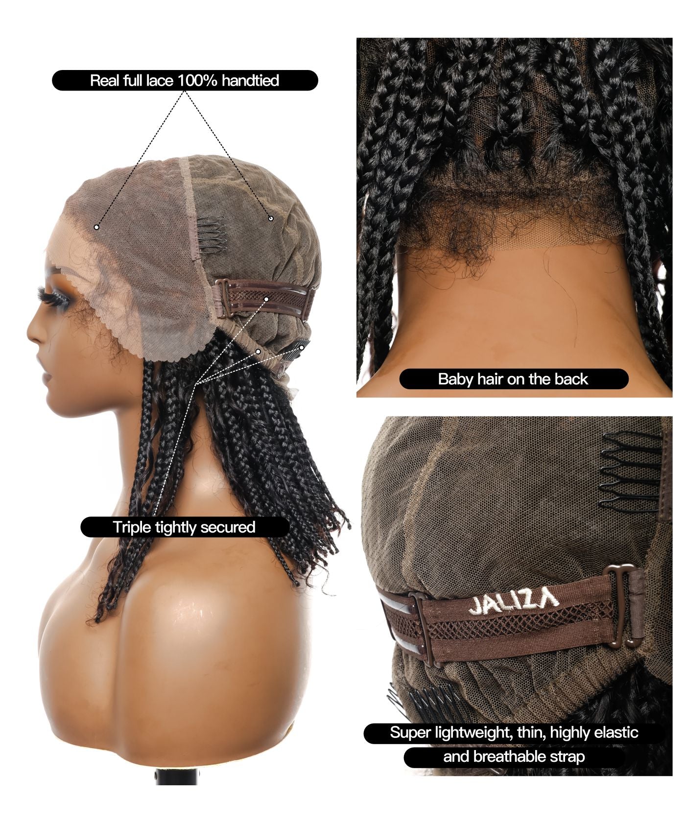 Petites et Grandes Tailles Uniquement - Perruque Tressée de Type Boho, Cheveux Humains HD Pré-décolorés, 12" et 24"