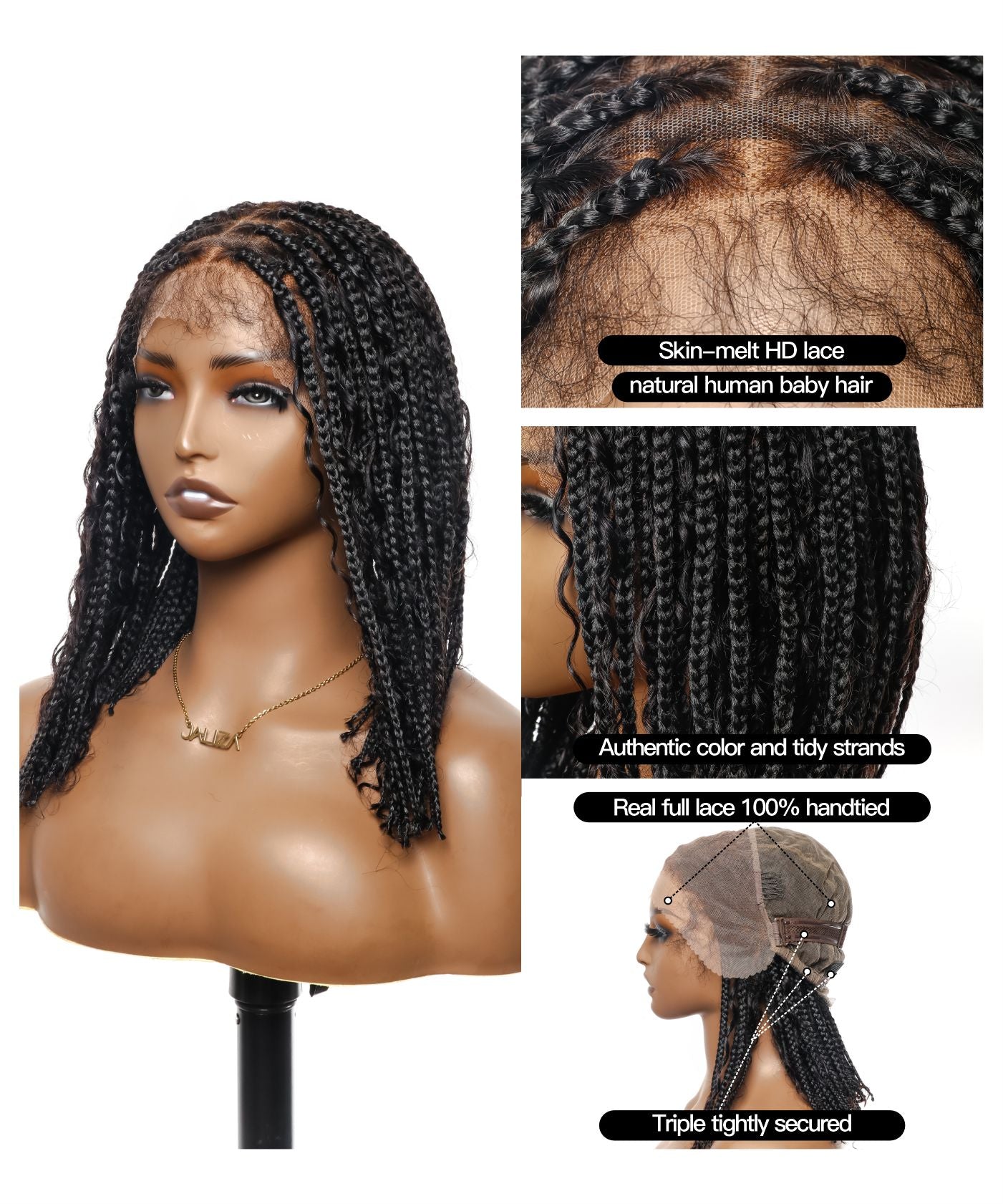 Petites et Grandes Tailles Uniquement - Perruque Tressée de Type Boho, Cheveux Humains HD Pré-décolorés, 12" et 24"