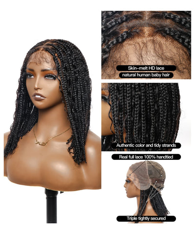 Petites et Grandes Tailles Uniquement - Perruque Tressée de Type Boho, Cheveux Humains HD Pré-décolorés, 12" et 24"