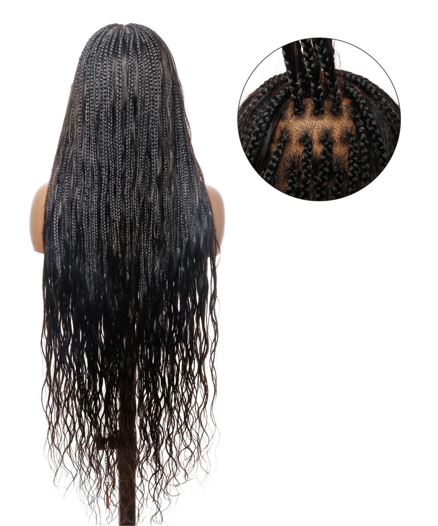 Perrque tressée de type "Boho Box" sans nœuds en dentelle complète, cheveux humains, ondulation lâche, 42", 121 mèches (Entrepôt américain)