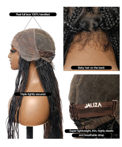 Perrque tressée de type "Boho Box" sans nœuds en dentelle complète, cheveux humains, ondulation lâche, 42", 121 mèches (Entrepôt américain)
