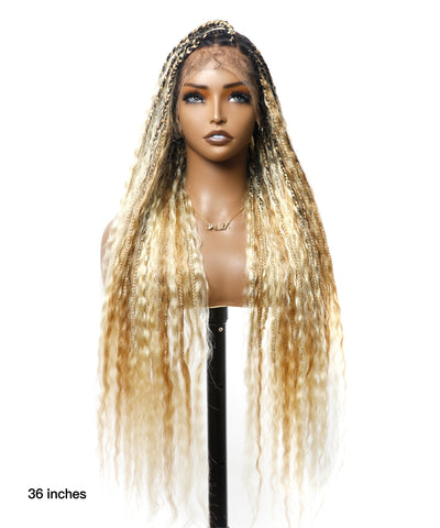Cheveux humains Super Boho Couleur #27/613 Cheveux humains pré-décolorés Perruque tressée de type Boho sans nœuds avec dentelle, très dense, 100 mèches