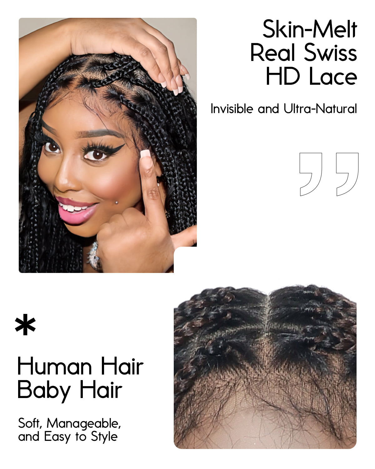 Kiki - Perruque tressée de type "Boho Box Braids" en dentelle suisse HD, pré-décolorée, 36 pouces