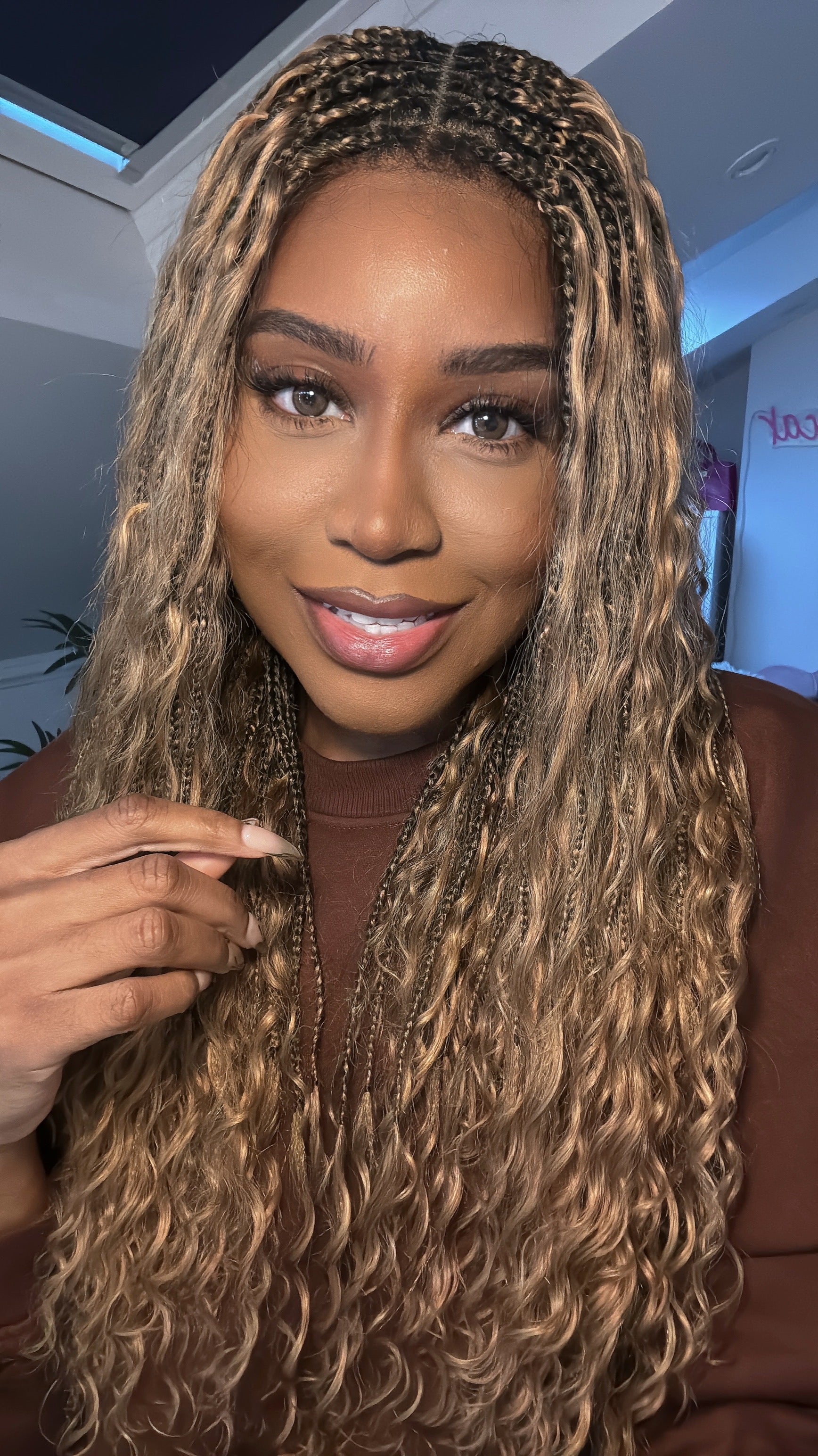 Kiki - Perruque tressée de type Boho, bouclée, en cheveux humains pré-décolorés de 24 pouces, avec base en dentelle suisse HD