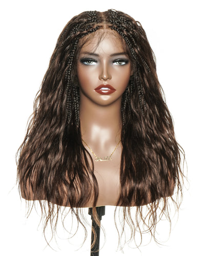 Michelle Perruque tressée en dentelle complète suisse HD de 40 à 66 cm, cheveux humains, ondulés, décolorés, couleur #4