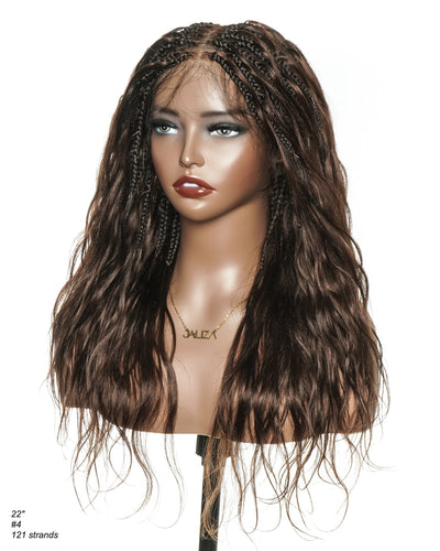 Perruque tressée bohème ondulée en cheveux humains, conception personnalisée - 121 mèches