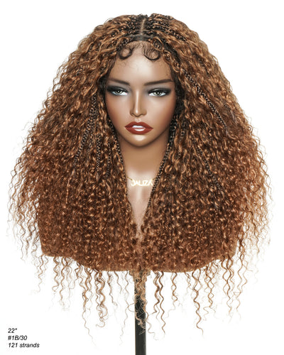 Lulu - Perruque bouclée tressée bohème sans colle, compatible petites têtes (Bonnet petit pour têtes menues)