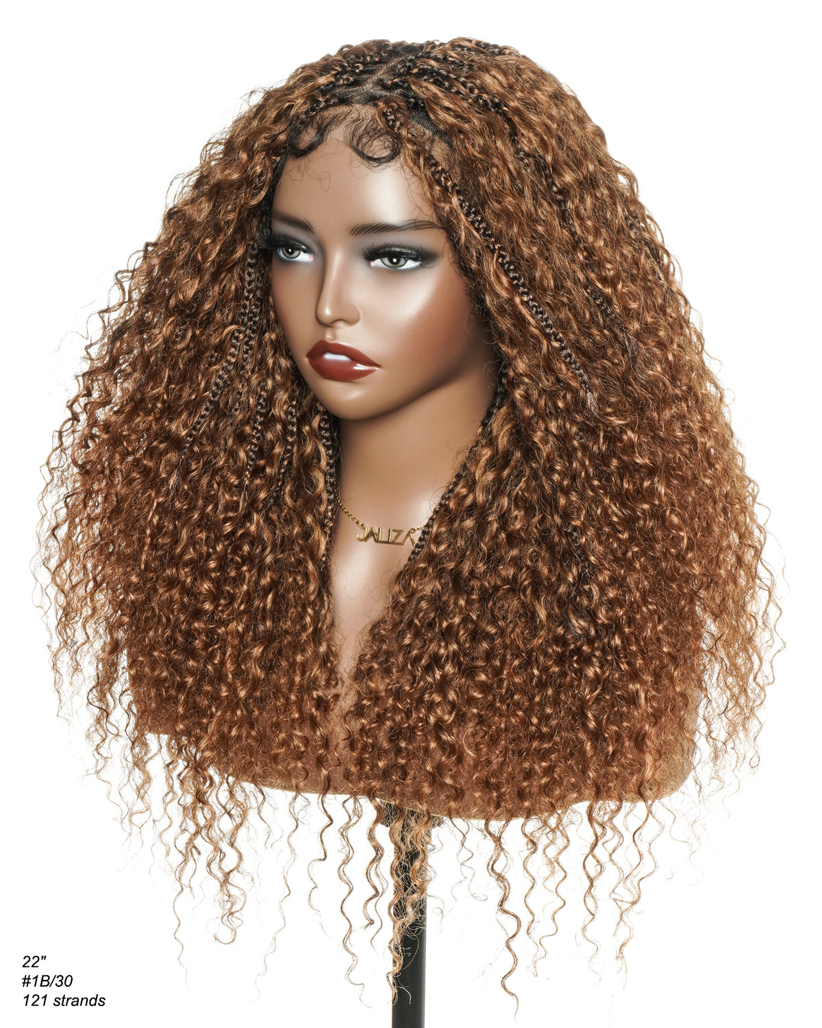 Lulu - Perruque bouclée tressée bohème sans colle, compatible petites têtes (Bonnet petit pour têtes menues)