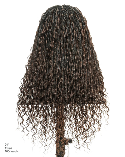 Kiki - Perruque tressée de type Boho, bouclée, en cheveux humains pré-décolorés de 24 pouces, avec base en dentelle suisse HD