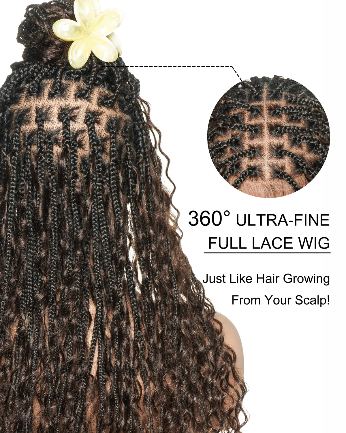 Kiki - Perruque tressée de type Boho, bouclée, en cheveux humains pré-décolorés de 24 pouces, avec base en dentelle suisse HD