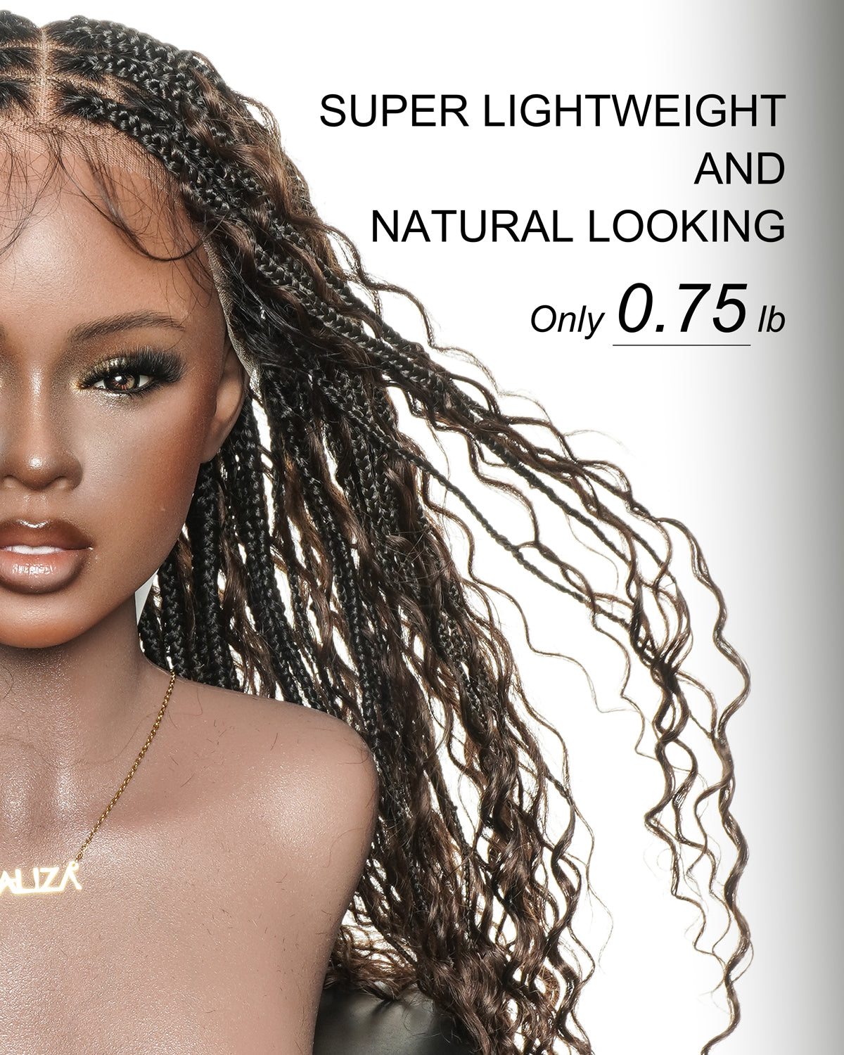 Kiki - Perruque tressée de type Boho, bouclée, en cheveux humains pré-décolorés de 24 pouces, avec base en dentelle suisse HD