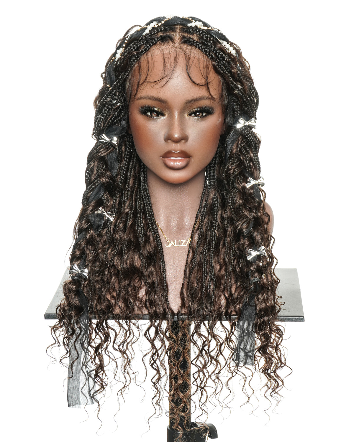 Kiki - Perruque tressée de type Boho, bouclée, en cheveux humains pré-décolorés de 24 pouces, avec base en dentelle suisse HD