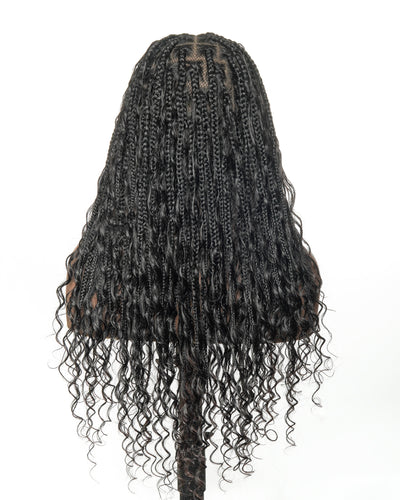 Perruque tressée boîte bohème sans nœuds, 100 % cheveux humains, boucles bohèmes, avec dentelle transparente intégrale et nouée à la main