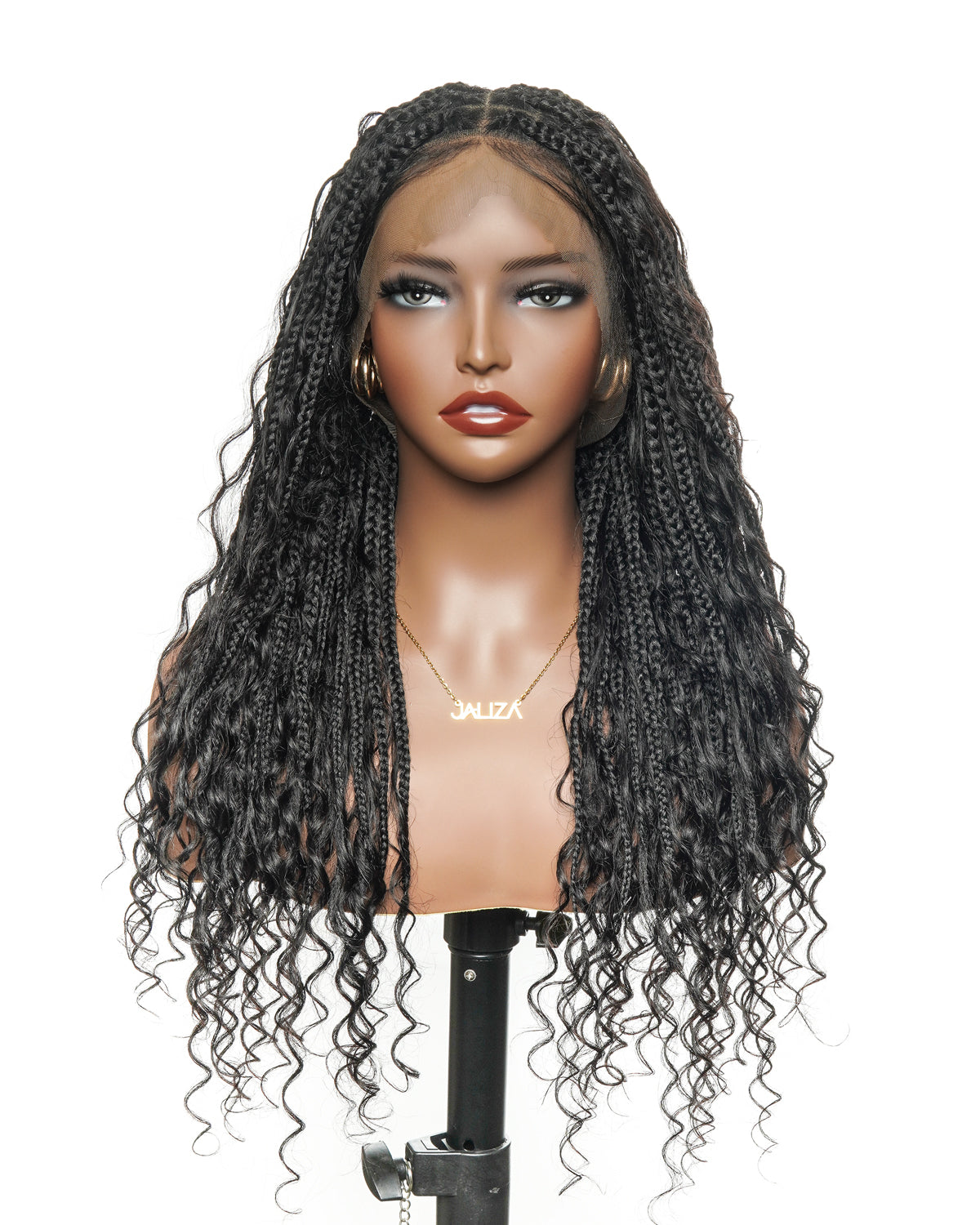 Perruque tressée boîte bohème sans nœuds, 100 % cheveux humains, boucles bohèmes, avec dentelle transparente intégrale et nouée à la main