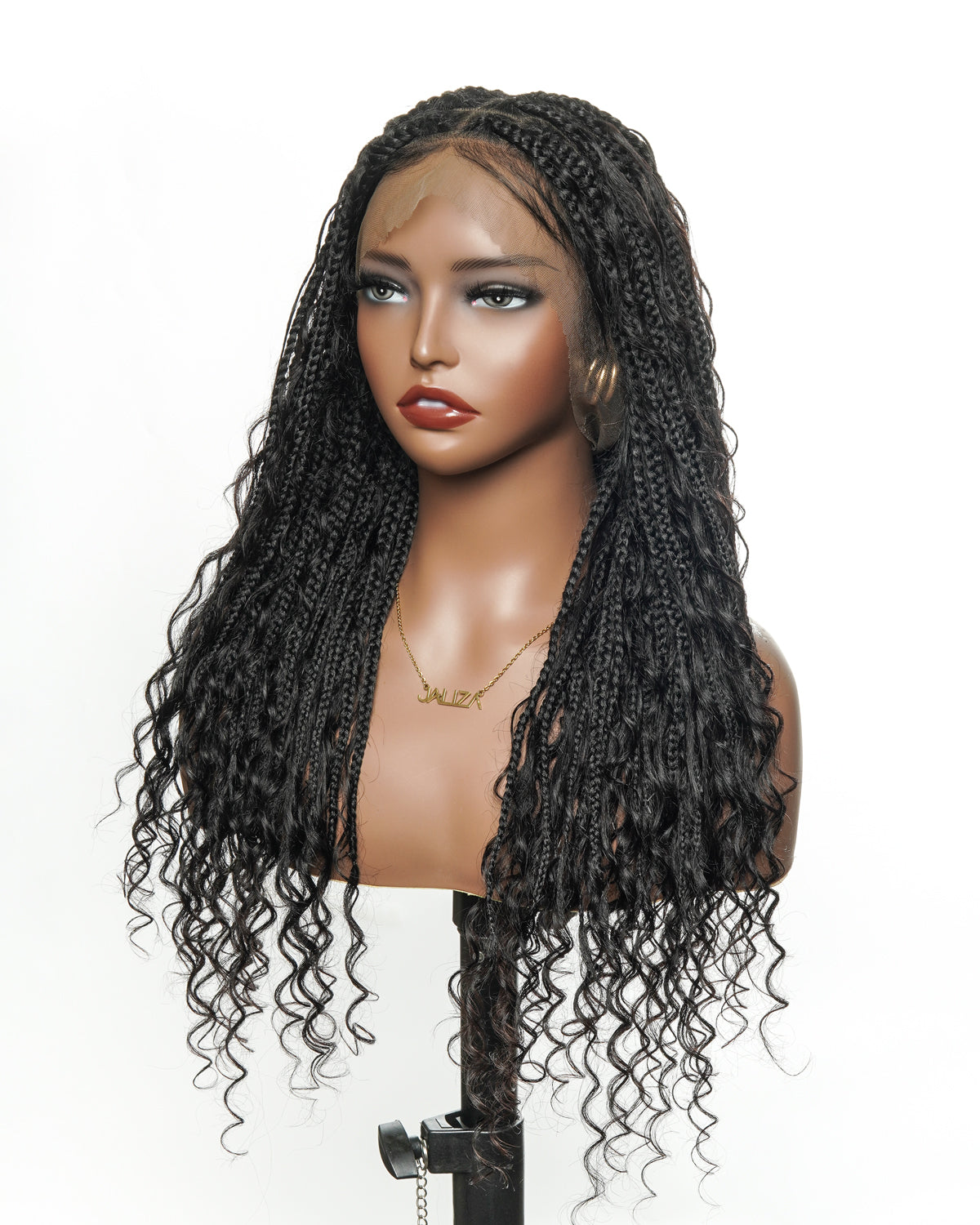 Perruque tressée boîte bohème sans nœuds, 100 % cheveux humains, boucles bohèmes, avec dentelle transparente intégrale et nouée à la main