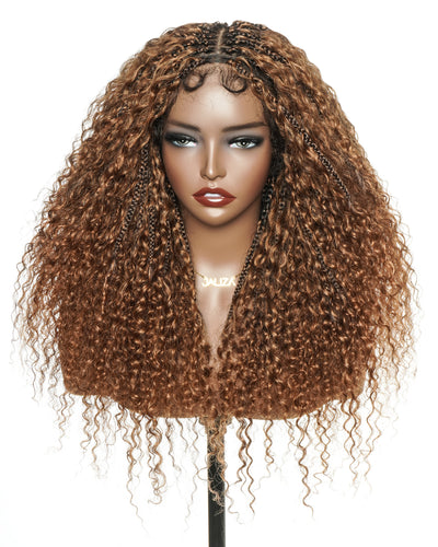 Lulu - Perruque bouclée tressée bohème sans colle, compatible petites têtes (Bonnet petit pour têtes menues)