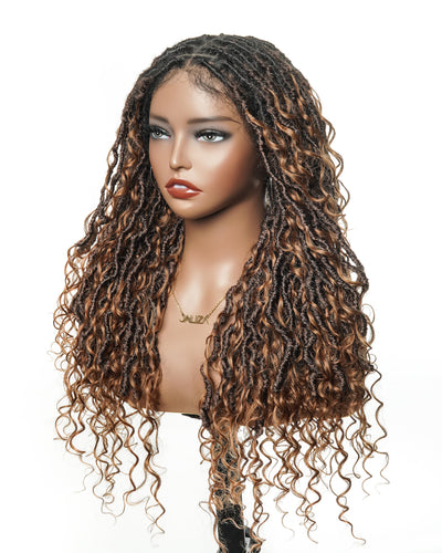 Perruque de Locs Boho sans nœuds en cheveux humains naturels avec boucles Boho et dentelle suisse HD, qualité salon