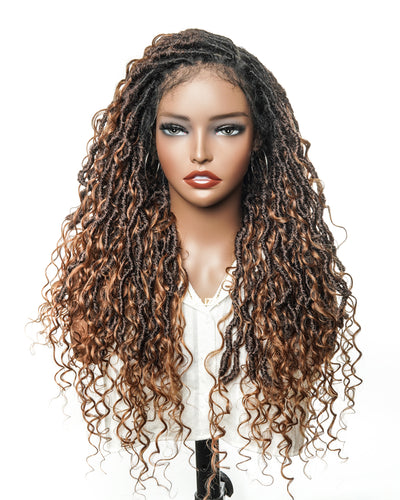 Perruque de Locs Boho sans nœuds en cheveux humains naturels avec boucles Boho et dentelle suisse HD, qualité salon