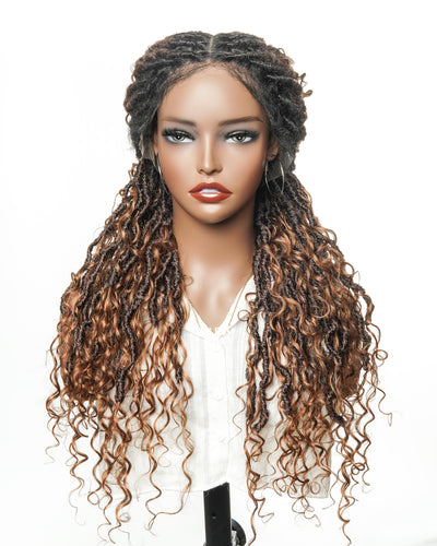Perruque de Locs Boho sans nœuds en cheveux humains naturels avec boucles Boho et dentelle suisse HD, qualité salon