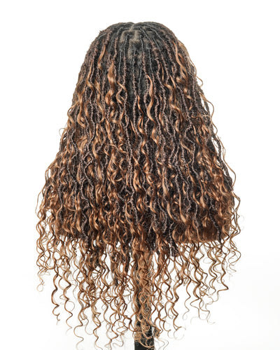 Perruque de Locs Boho sans nœuds en cheveux humains naturels avec boucles Boho et dentelle suisse HD, qualité salon