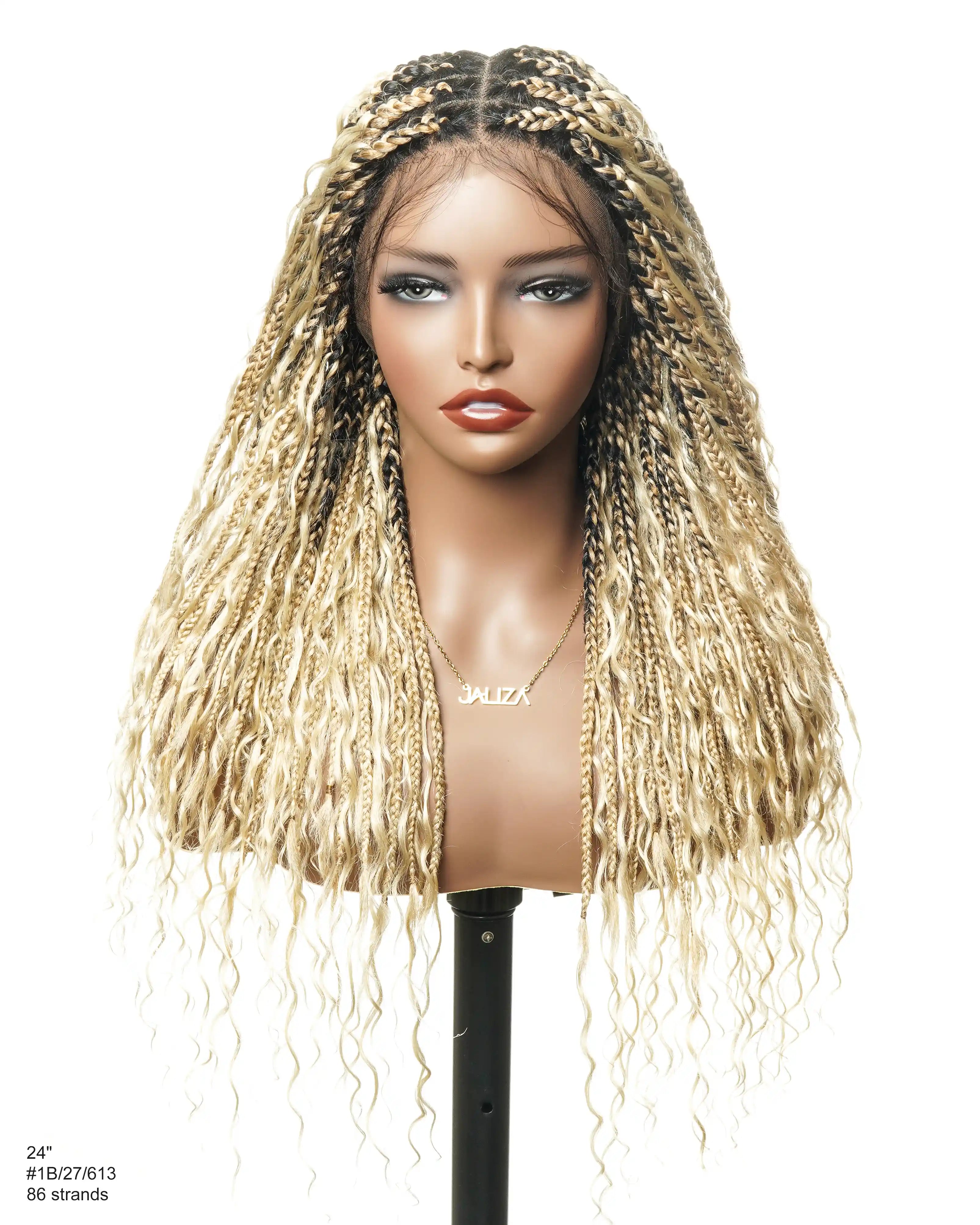 Perruque tressée boîte bohème sans nœuds, 100 % cheveux humains, boucles bohèmes, avec dentelle transparente intégrale et nouée à la main