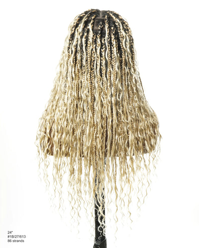 Perruque tressée boîte bohème sans nœuds, 100 % cheveux humains, boucles bohèmes, avec dentelle transparente intégrale et nouée à la main