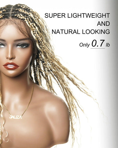 Perruque tressée boîte bohème sans nœuds, 100 % cheveux humains, boucles bohèmes, avec dentelle transparente intégrale et nouée à la main
