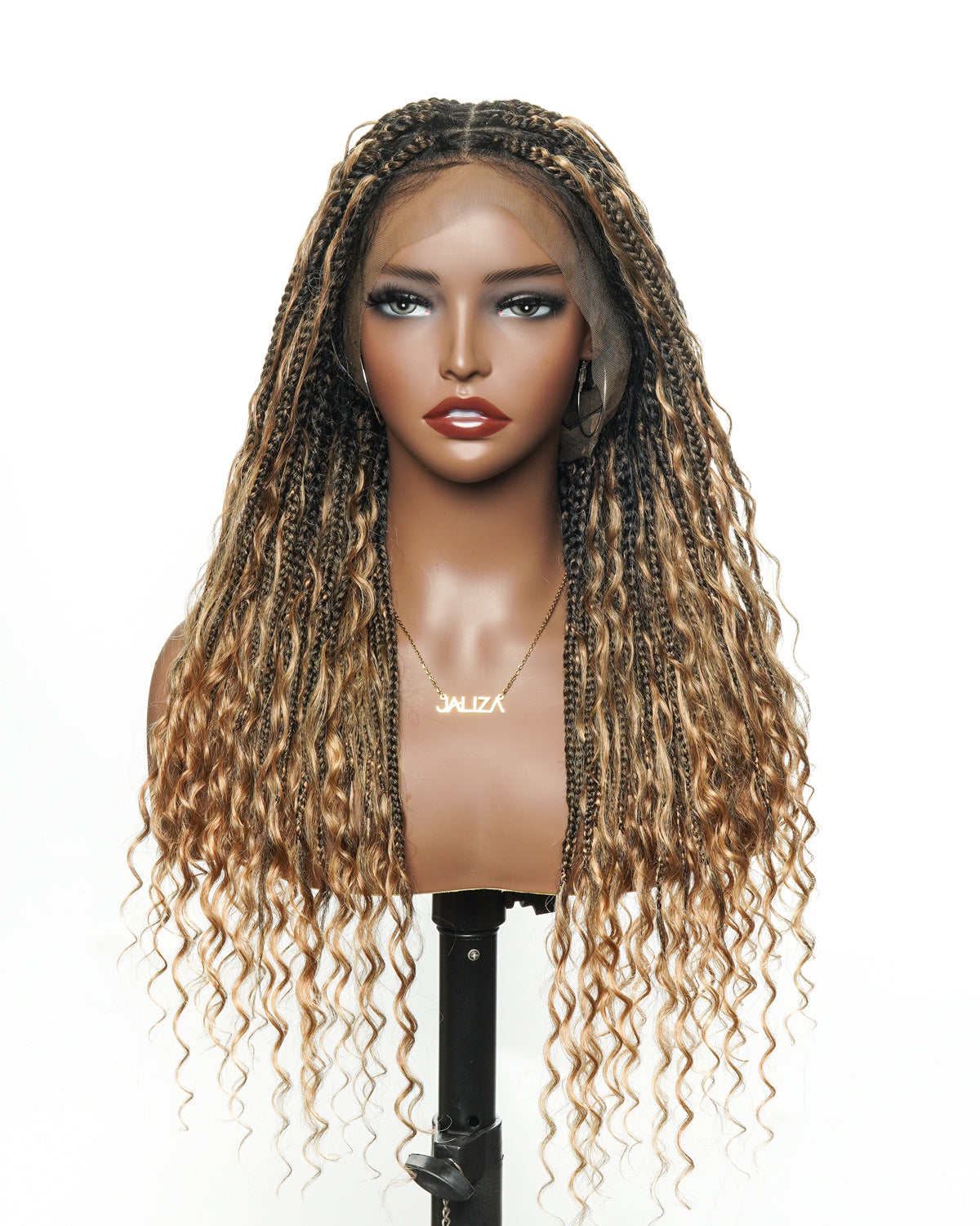 Perruque tressée boîte bohème sans nœuds, 100 % cheveux humains, boucles bohèmes, avec dentelle transparente intégrale et nouée à la main
