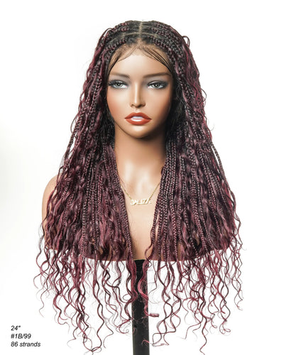 Perruque tressée boîte bohème sans nœuds, 100 % cheveux humains, boucles bohèmes, avec dentelle transparente intégrale et nouée à la main